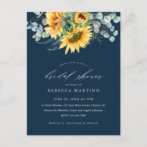 Elegant Rustic Sunflower Bridal Shower Invitation Postcard