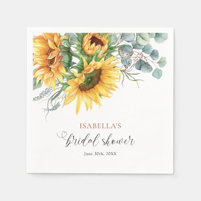 Elegant Rustic Sunflower Bridal Shower Napkins (Front)