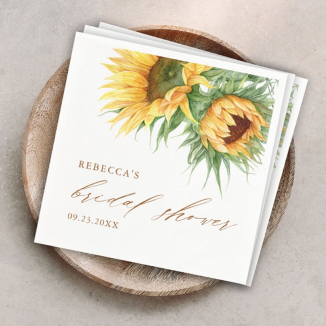 Elegant Rustic Sunflower Bridal Shower  Napkins (Rustic sunflower bridal shower paper napkins.)