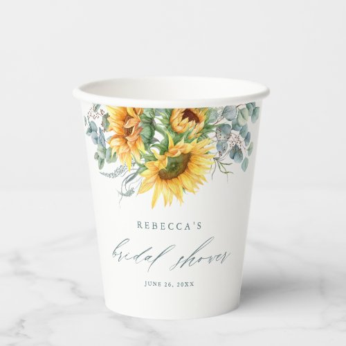 Elegant Rustic Sunflower Bridal Shower Paper Cups