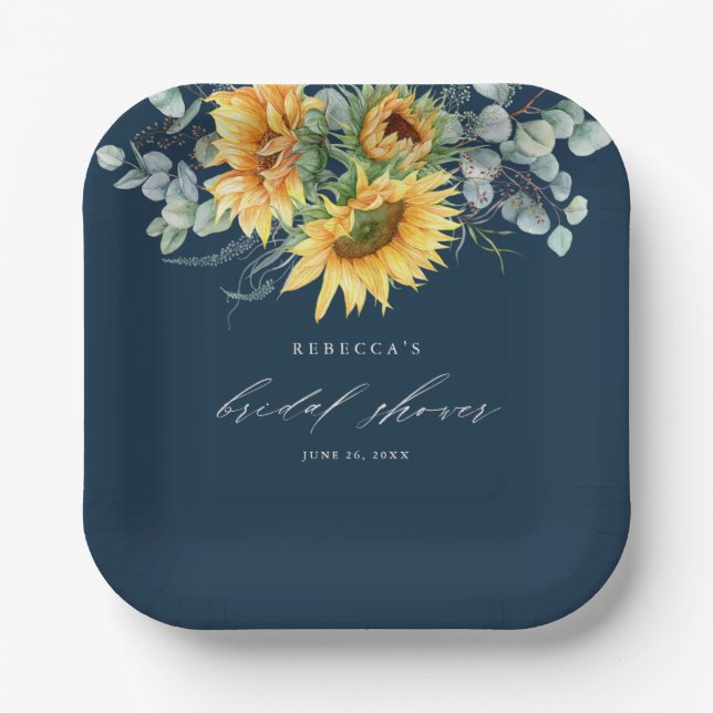 Elegant Rustic Sunflower Bridal Shower Paper Plates (Front)