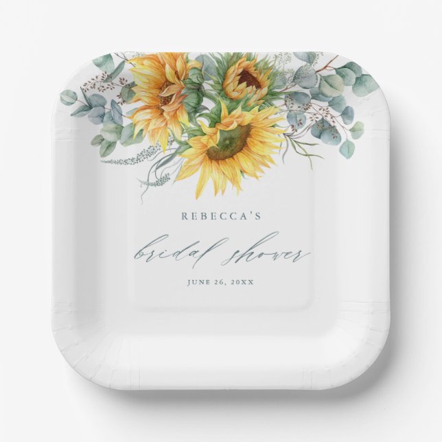 Elegant Rustic Sunflower Bridal Shower Paper Plates (Front)