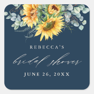 Elegant Rustic Sunflower Bridal Shower Square Sticker