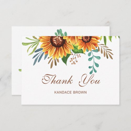 Elegant Rustic Sunflower Bridal Shower Thank You