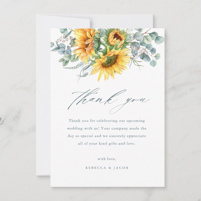 Elegant Rustic Sunflower Bridal Shower Thank You Card (Front)