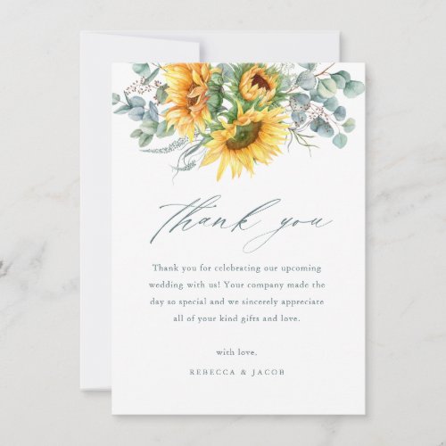 Elegant Rustic Sunflower Bridal Shower Thank You Card