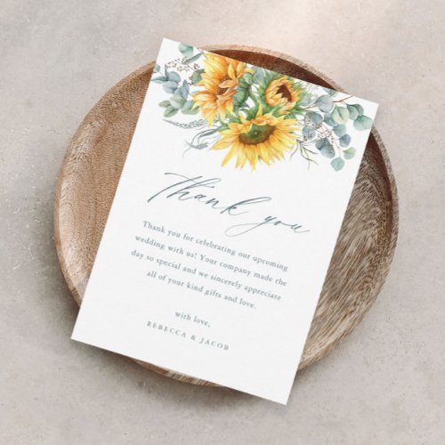 Elegant Rustic Sunflower Bridal Shower Thank You Invitation