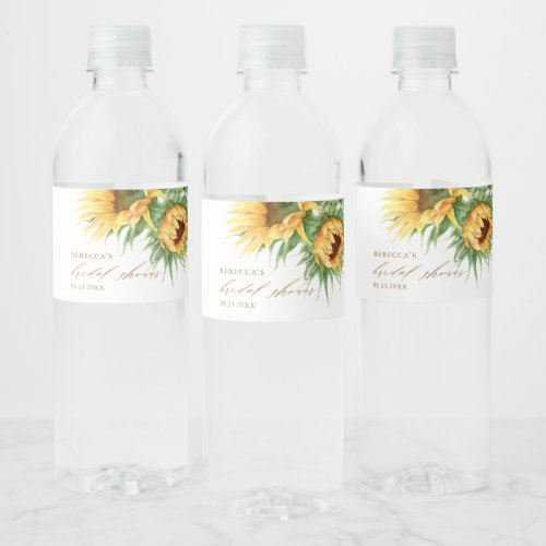 Elegant Rustic Sunflower Bridal Shower  Water Bottle Label