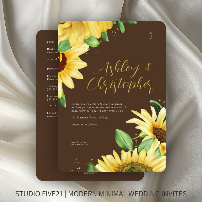 Elegant Rustic Sunflower Brown All-in-One Wedding Invitation (Creator Uploaded)
