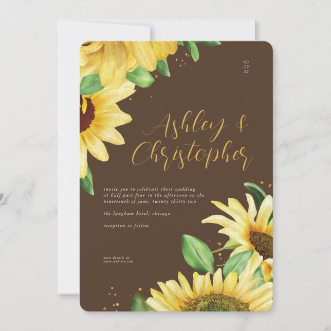 Elegant Rustic Sunflower Brown Photo Wedding Invitation (Front)