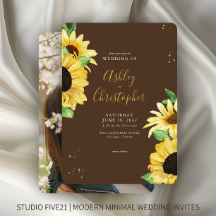 Elegant Rustic Sunflower Brown Photo Wedding Invitation