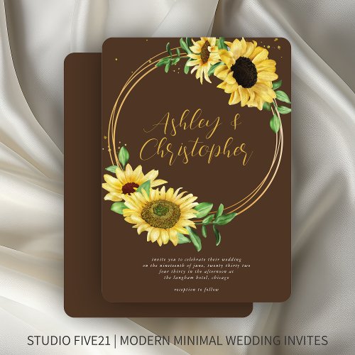 Elegant Rustic Sunflower Brown Wedding Invitation