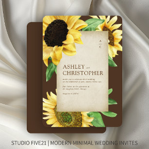 Elegant Rustic Sunflower Brown Wedding Invitation