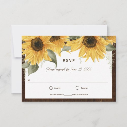 Elegant Rustic Sunflower Country Fall wedding RSVP Card