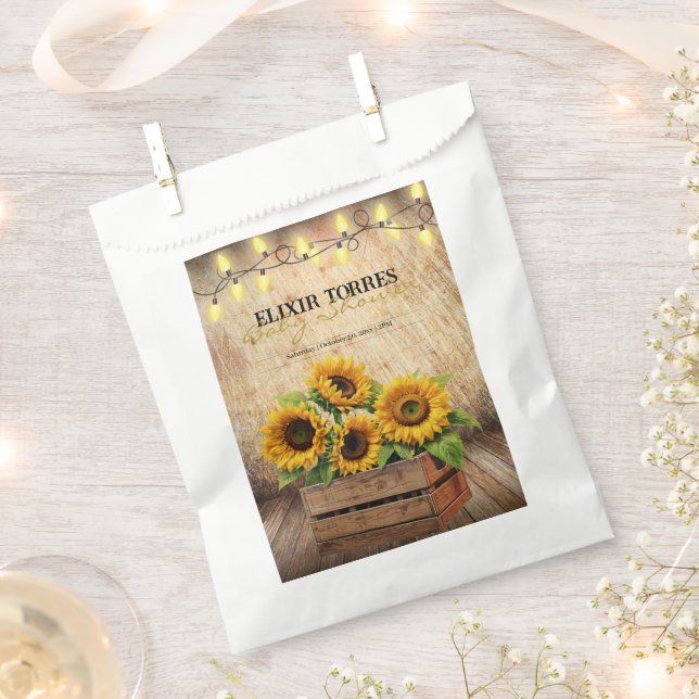 Elegant Rustic Sunflower Crate Modern Baby Shower Favor Bag (Clipped)