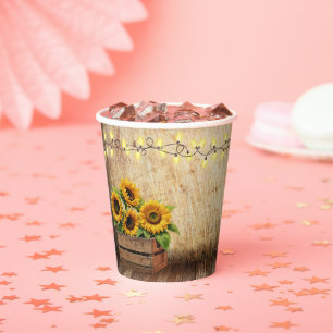 Elegant Rustic Sunflower Crate Modern Baby Shower Paper Cups