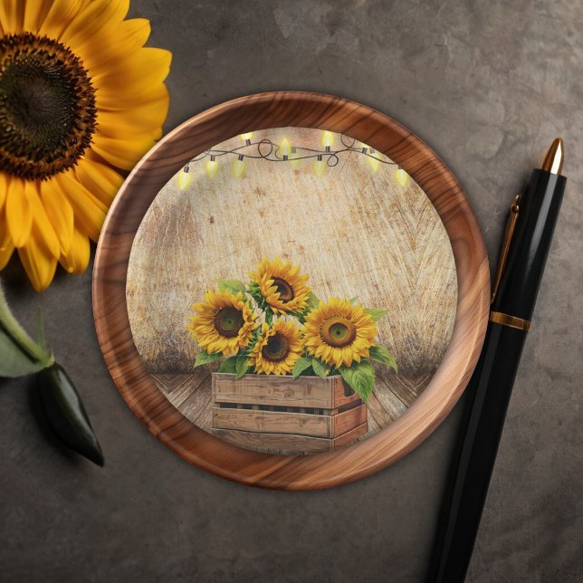 Elegant Rustic Sunflower Crate Modern Baby Shower Paper Plates (Creator Uploaded)