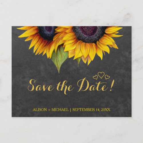 Elegant rustic sunflower fall save date wedding announcement postcard