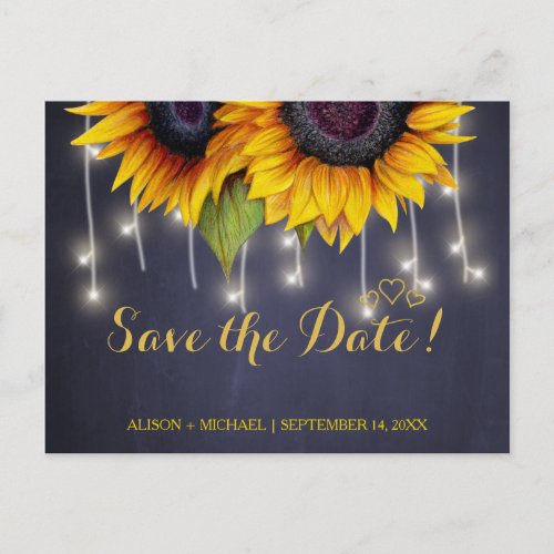 Elegant rustic sunflower fall save date wedding announcement postcard