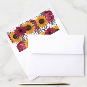 Elegant Rustic Sunflower Floral Burgundy Envelope Liner