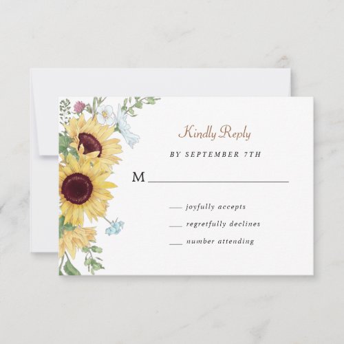 Elegant Rustic Sunflower Floral Response Card