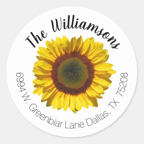 Elegant Rustic Sunflower Floral Return Address Classic Round Sticker