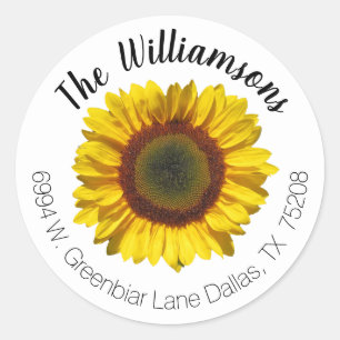 Elegant Rustic Sunflower Floral Return Address Classic Round Sticker
