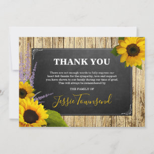 Elegant Rustic Sunflower Funeral Sympathy Thank You Card