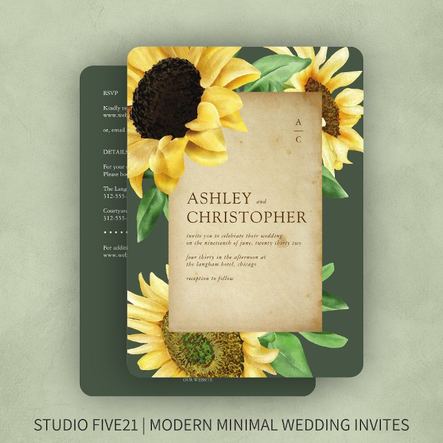Elegant Rustic Sunflower Green All-in-One Wedding Invitation (Creator Uploaded)