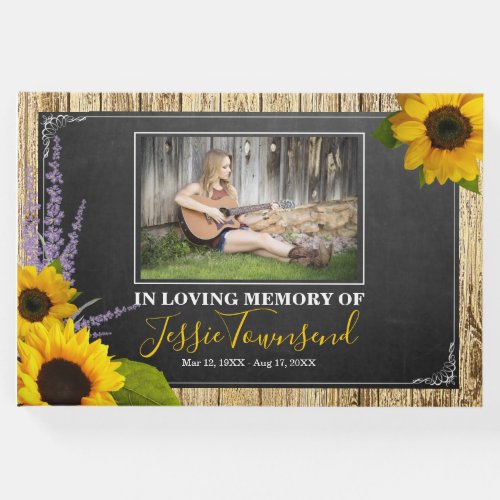 Elegant Rustic Sunflower In Loving Memory Funeral Guest Book