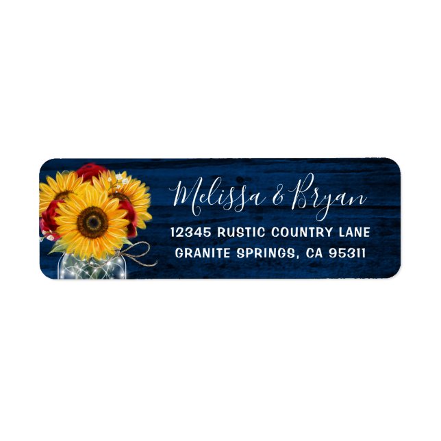 Elegant Rustic Sunflower Rose Return Address Label (Front)