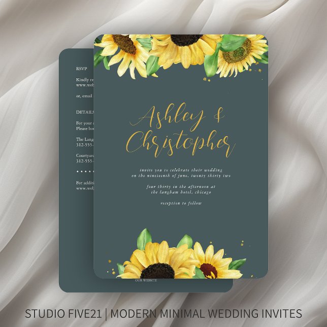 Elegant Rustic Sunflower Slate All-in-One Wedding Invitation (Creator Uploaded)