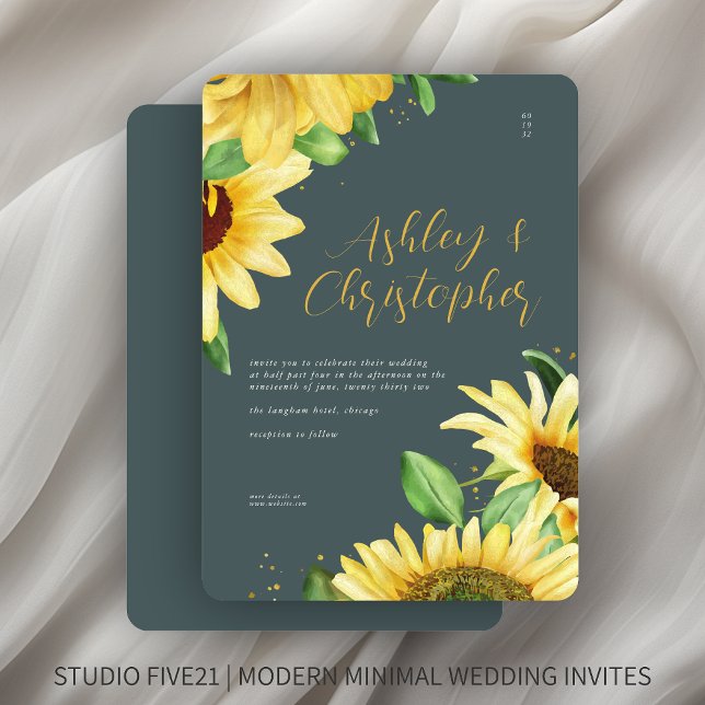 Elegant Rustic Sunflower Slate Wedding Invitation (Creator Uploaded)