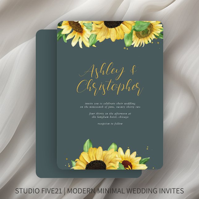Elegant Rustic Sunflower Slate Wedding Invitation (Creator Uploaded)