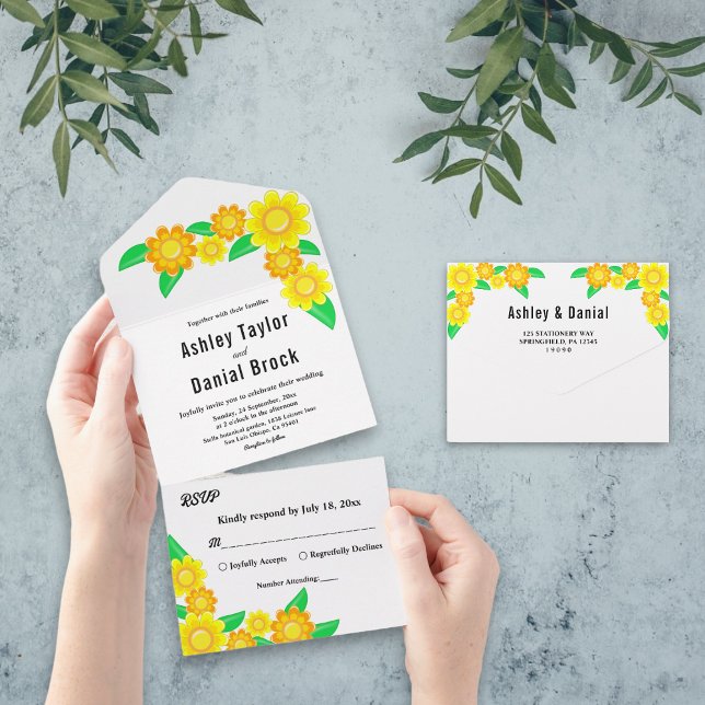 Elegant Rustic Sunflower Summer Floral Wedding All In One Invitation (Creator Uploaded)