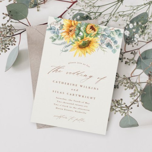 Elegant Rustic Sunflower Wedding Invitation