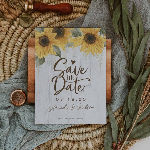 Elegant rustic sunflower wedding save the date