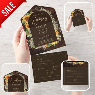 Elegant Rustic Sunflowers and Lace Wedding Invite