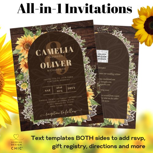 Elegant Rustic Sunflowers and Lace Wedding Invite