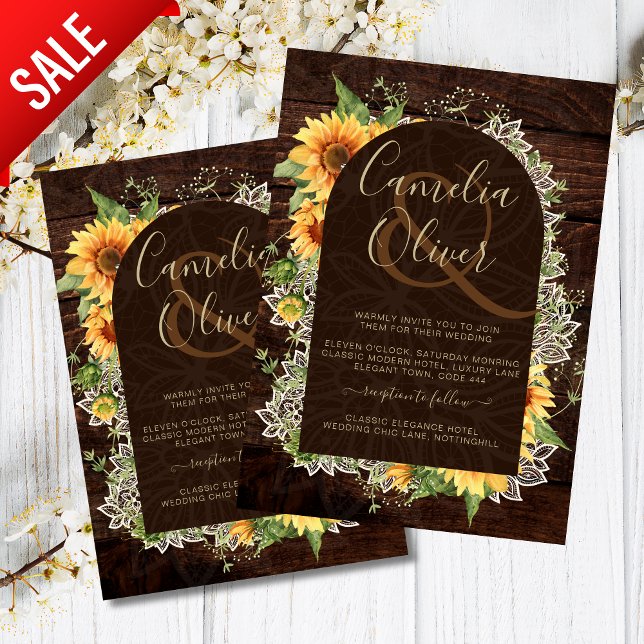 Elegant Rustic Sunflowers and Lace Wedding Invite (Creator Uploaded)