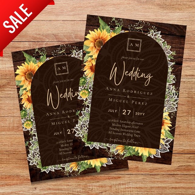 Elegant Rustic Sunflowers and Lace Wedding Invite Flyer (Creator Uploaded)