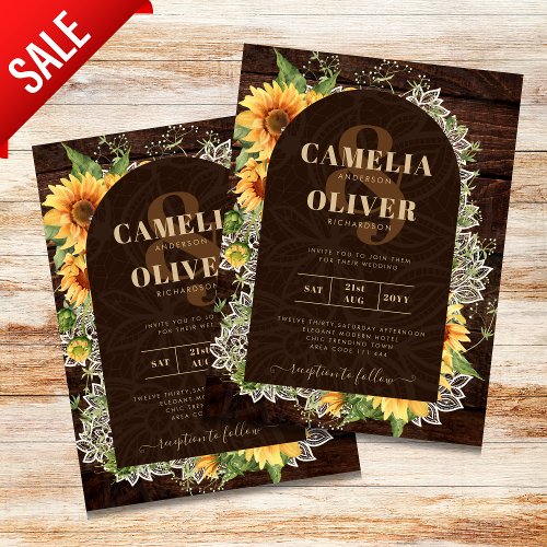 Elegant Rustic Sunflowers and Lace Wedding Invite Flyer