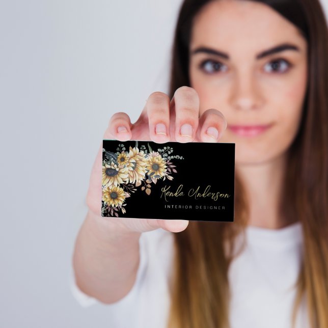 Elegant Rustic Sunflowers Eucalyptus Business Card Magnet (Creator Uploaded)