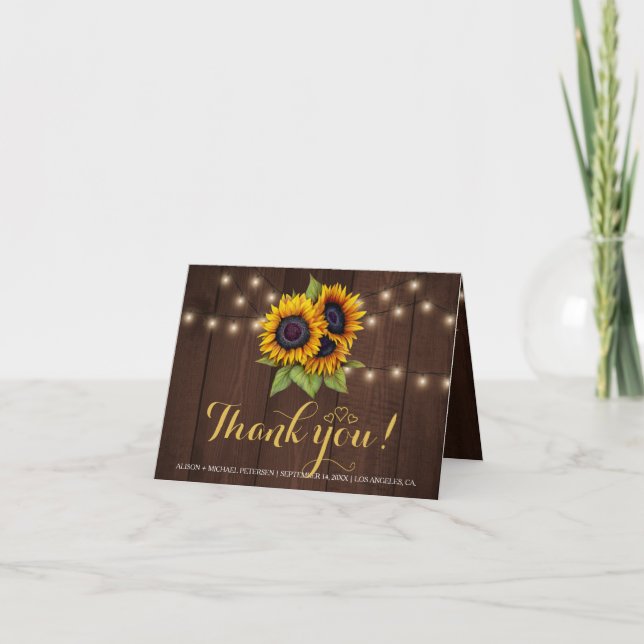 Elegant rustic sunflowers fall thank you wedding (Front)