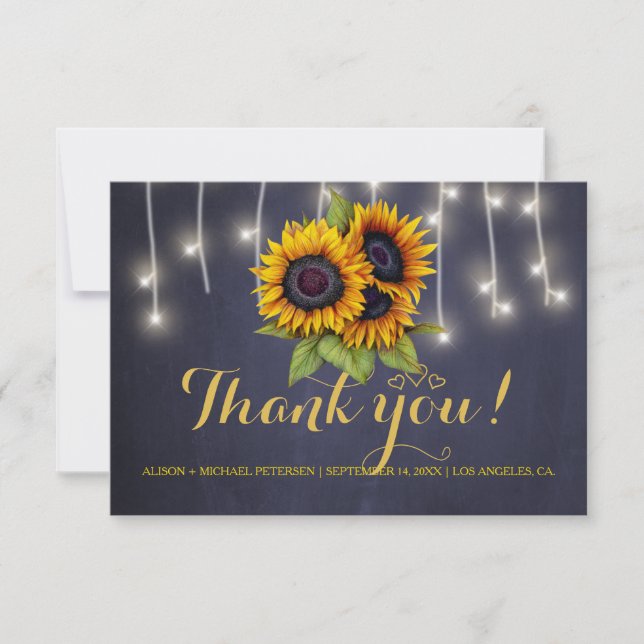 Elegant rustic sunflowers fall thank you wedding card (Front)