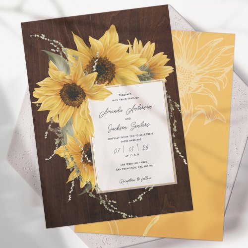 Elegant Rustic Sunflowers Fall Wedding Invitation