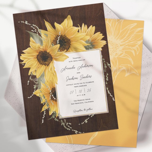 Elegant Rustic Sunflowers, Fall Wedding Invitation (Rustic Sunflower, Elegant Country Wedding Invitations. Available in 4 color options.)