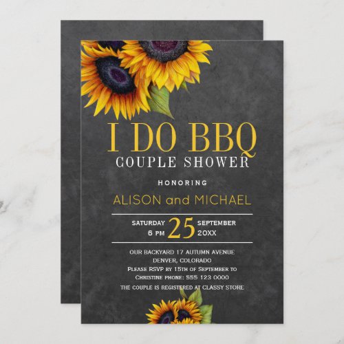 Elegant rustic sunflowers i do bbq couple shower invitation
