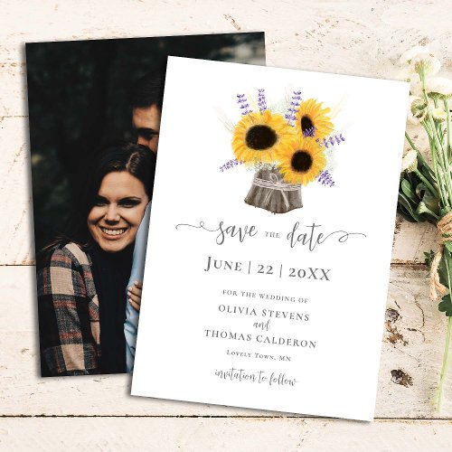 Elegant Rustic Sunflowers Tree Bark Floral Photo Save The Date