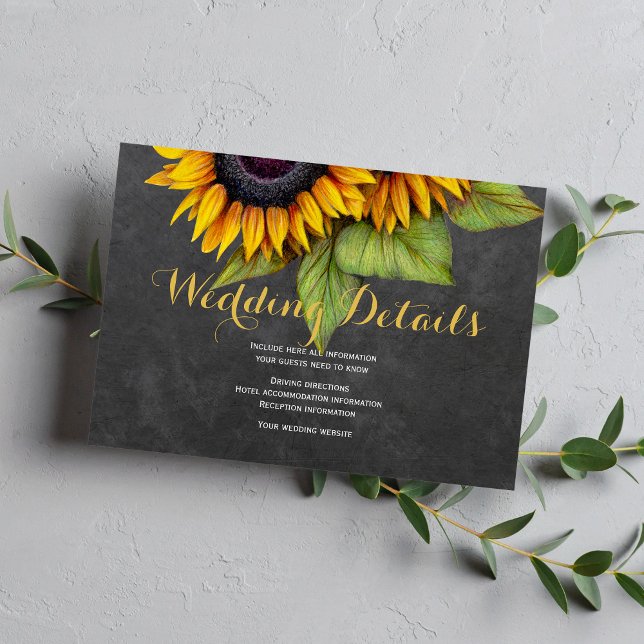 Elegant rustic sunflowers wedding guest details enclosure card (Creator Uploaded)